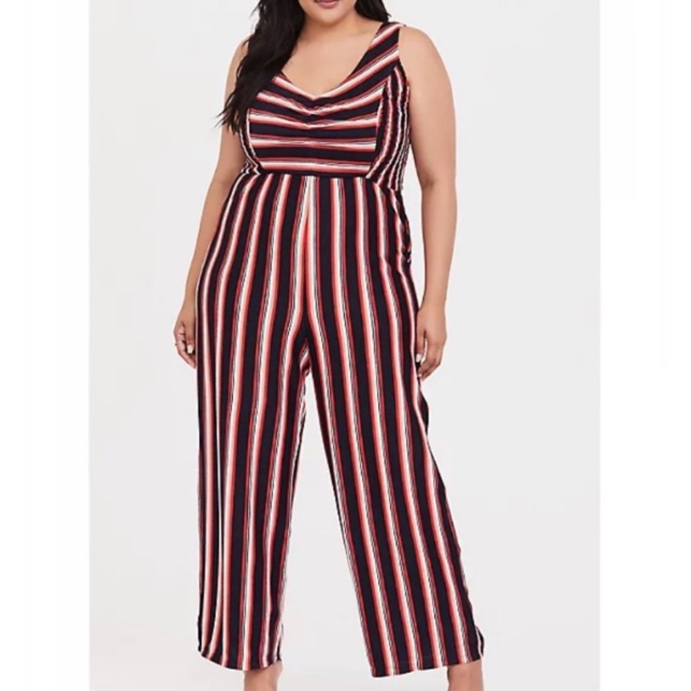 NWOT Torrid Red Multi Stripe Rib Wide Leg Jumpsuit